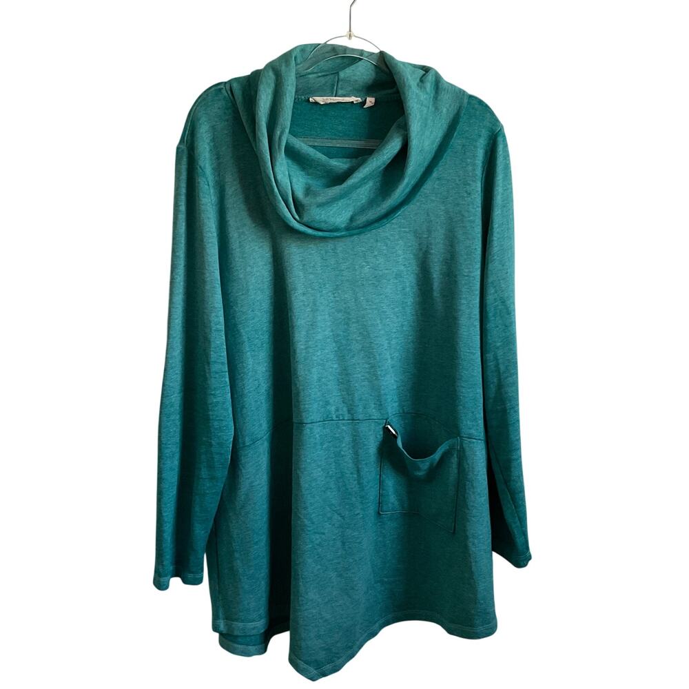 Soft Surroundings Plus Size Teal Green Cowl Neck‎ Tunic Sweater - Size 2X
